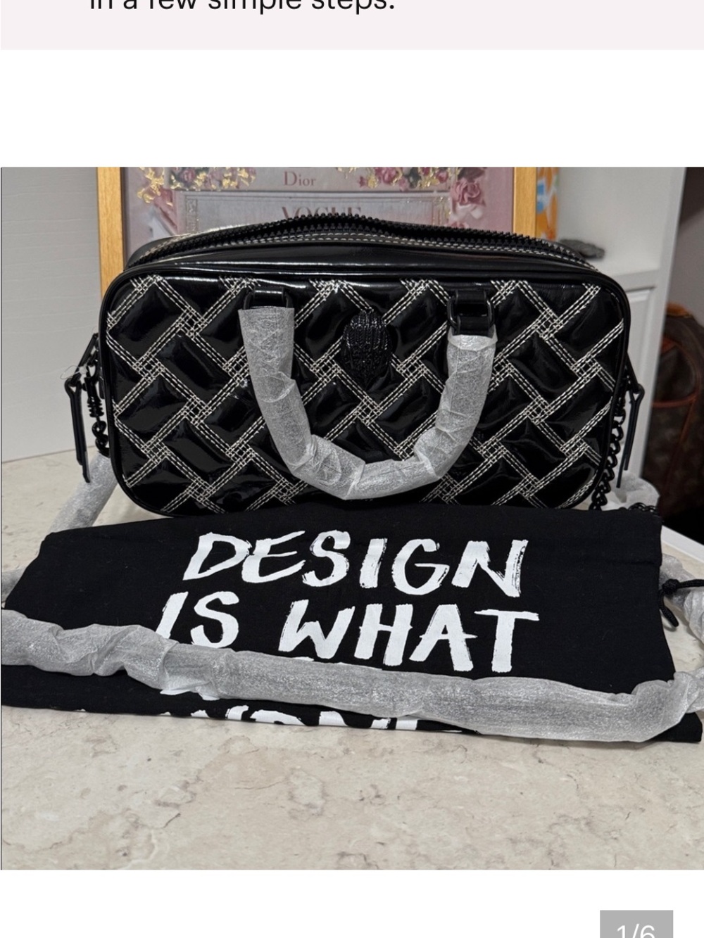 Kurt Geiger Black Quilted 2-way Bag with Stitching incl Dusty
